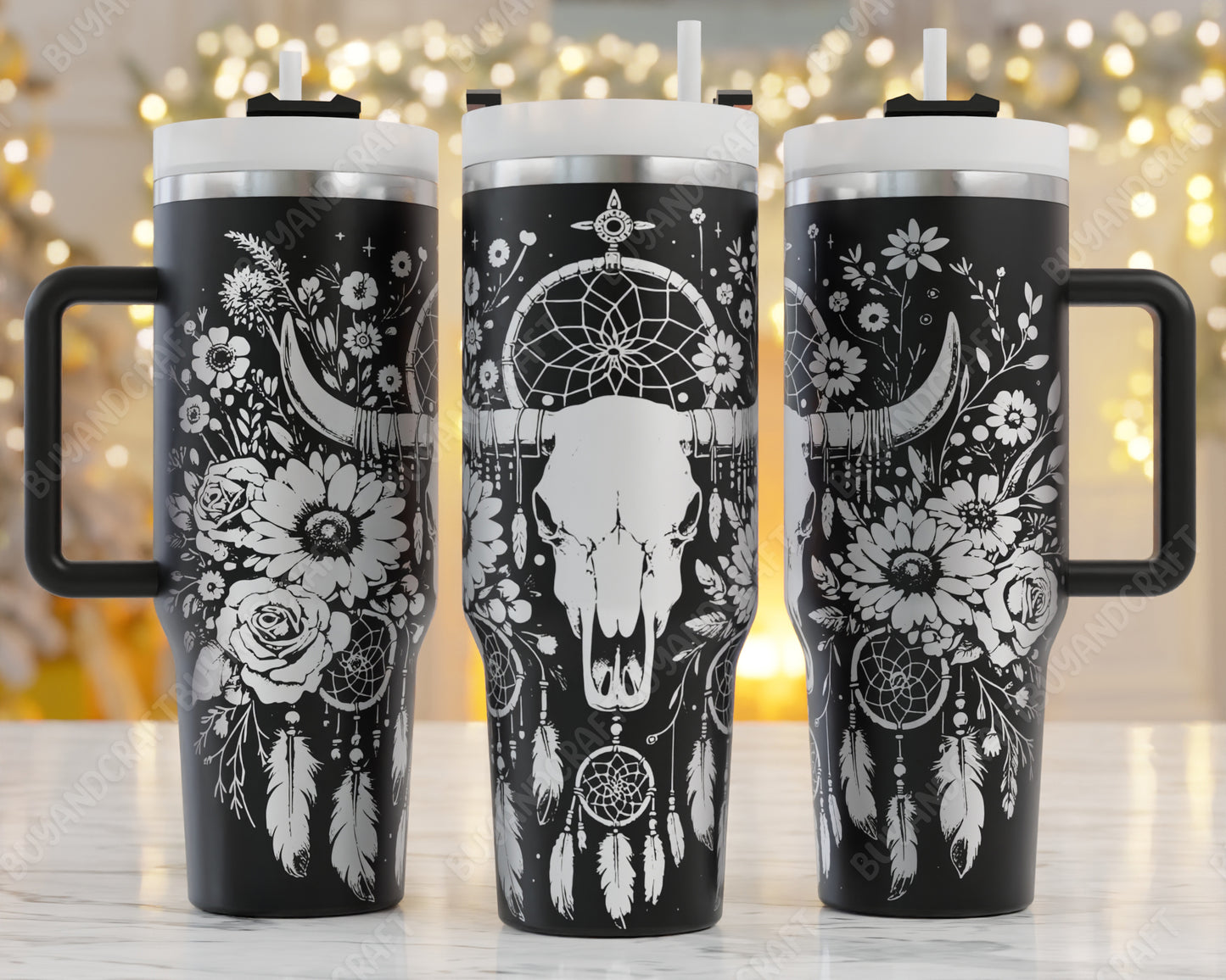 40oz Tumbler Wrap, Boho Cow Bull Skull Laser Engraving, Western Mama Svg, 40oz Tumbler Laser Svg, Tumbler Wrap Designs