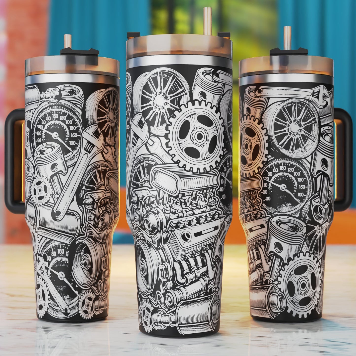 Gearhead Elements 40oz tumbler laser engraving SVG design – Automotive Gears and Tools