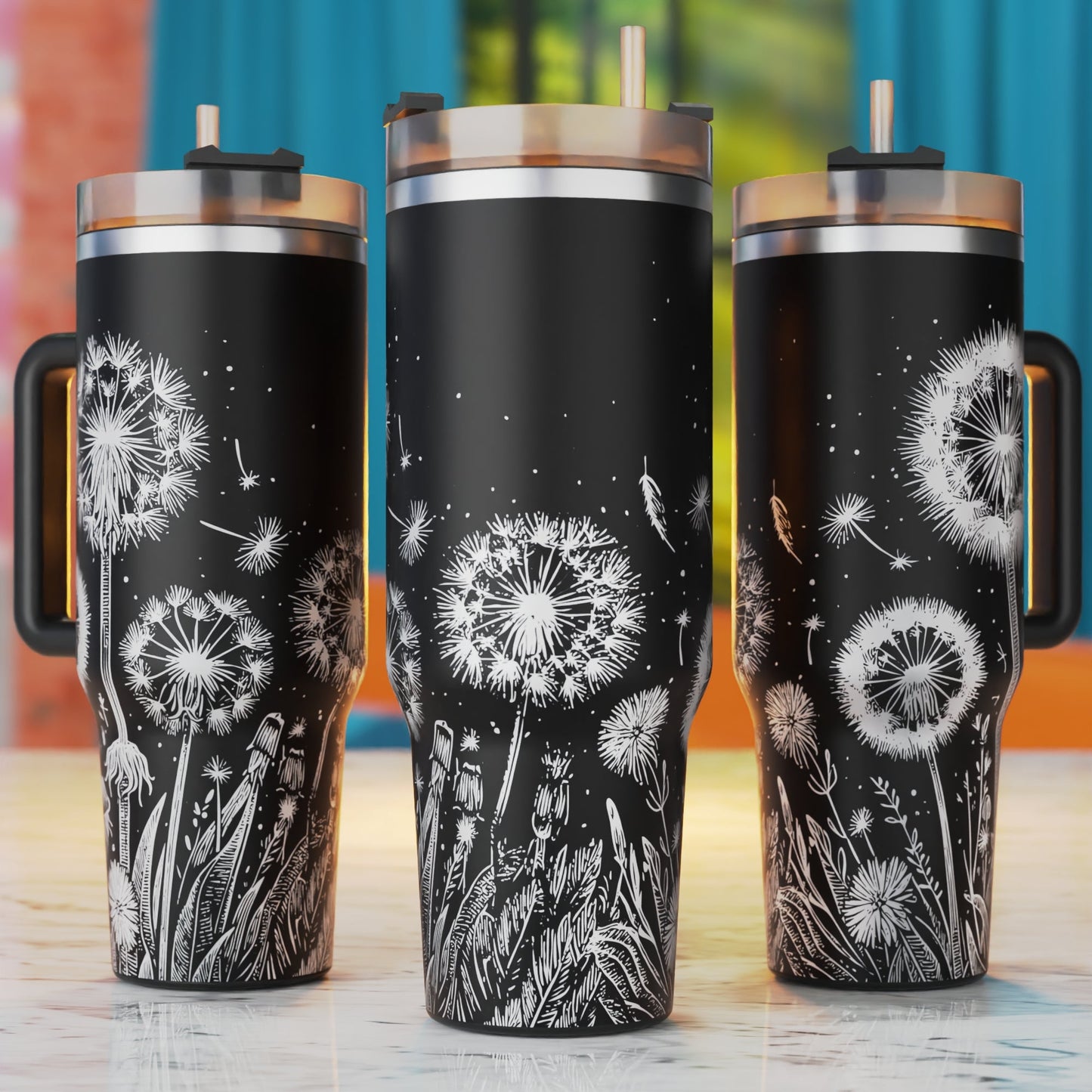 Dandelions 40oz tumbler laser engraving SVG design – minimal design