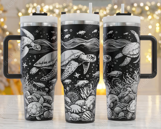 40oz Tumbler Wrap, Ocean Turtles Svg Laser Engraving, 40oz Tumbler Laser Svg, 40oz Tumbler Wrap Designs