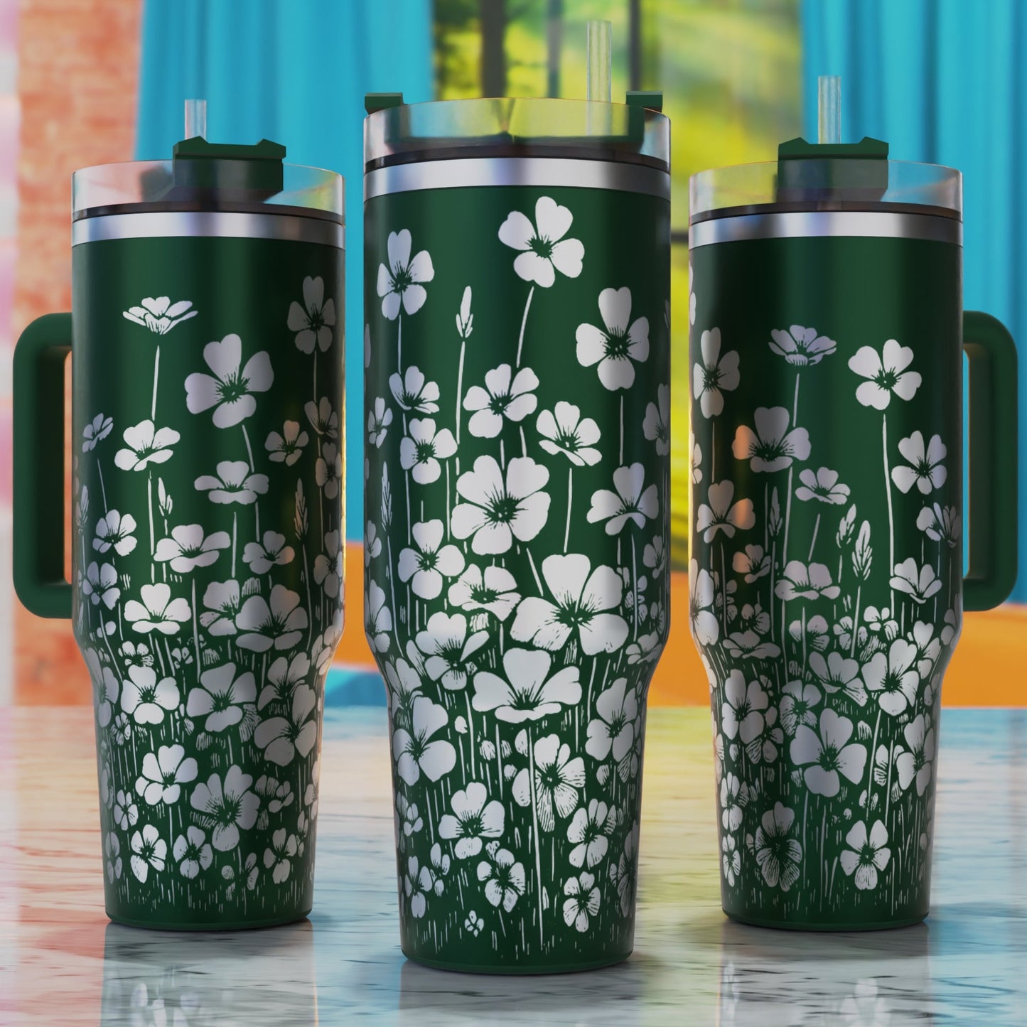 Field of Clover Blossoms SVG – digital engraving design file for 40oz tumblers, perfect for minimalist floral and nature-inspired themes.