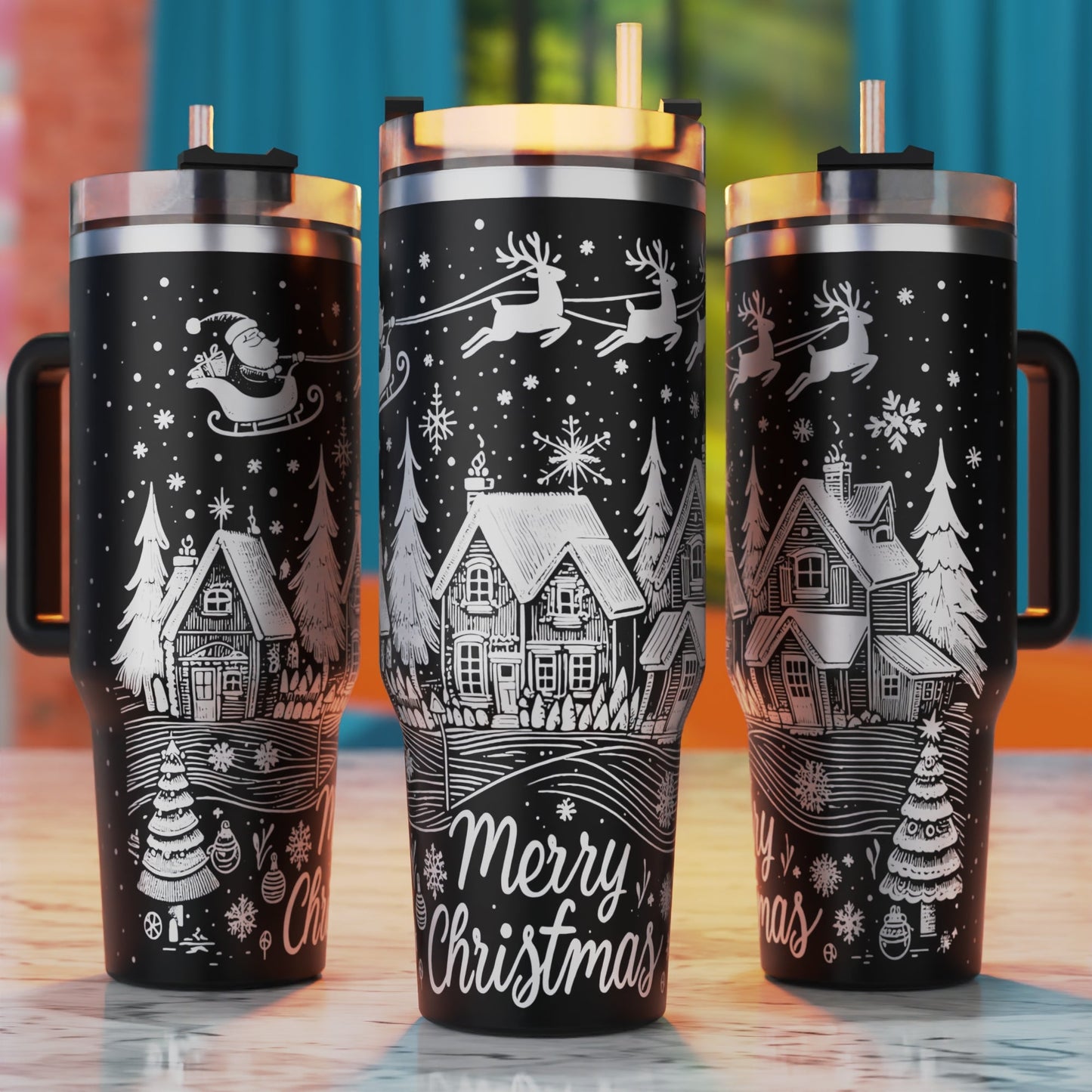 Merry Christmas Svg 40 oz Laser Tumbler Wrap, Santa 40oz Laser Engrave Tumbler Svg, Laser Engraving Svg, 40oz Tumbler Svg