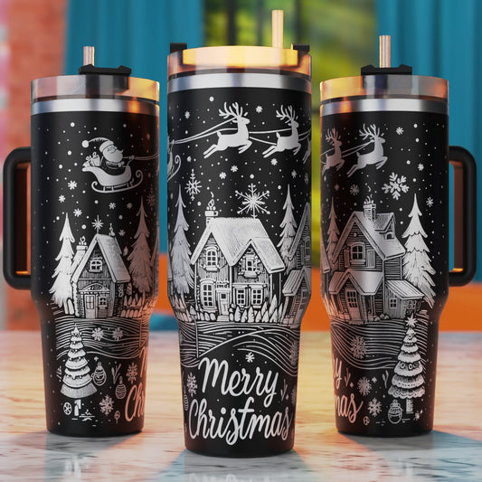 Merry Christmas Svg 40 oz Laser Tumbler Wrap, Santa 40oz Laser Engrave Tumbler Svg, Laser Engraving Svg, 40oz Tumbler Svg
