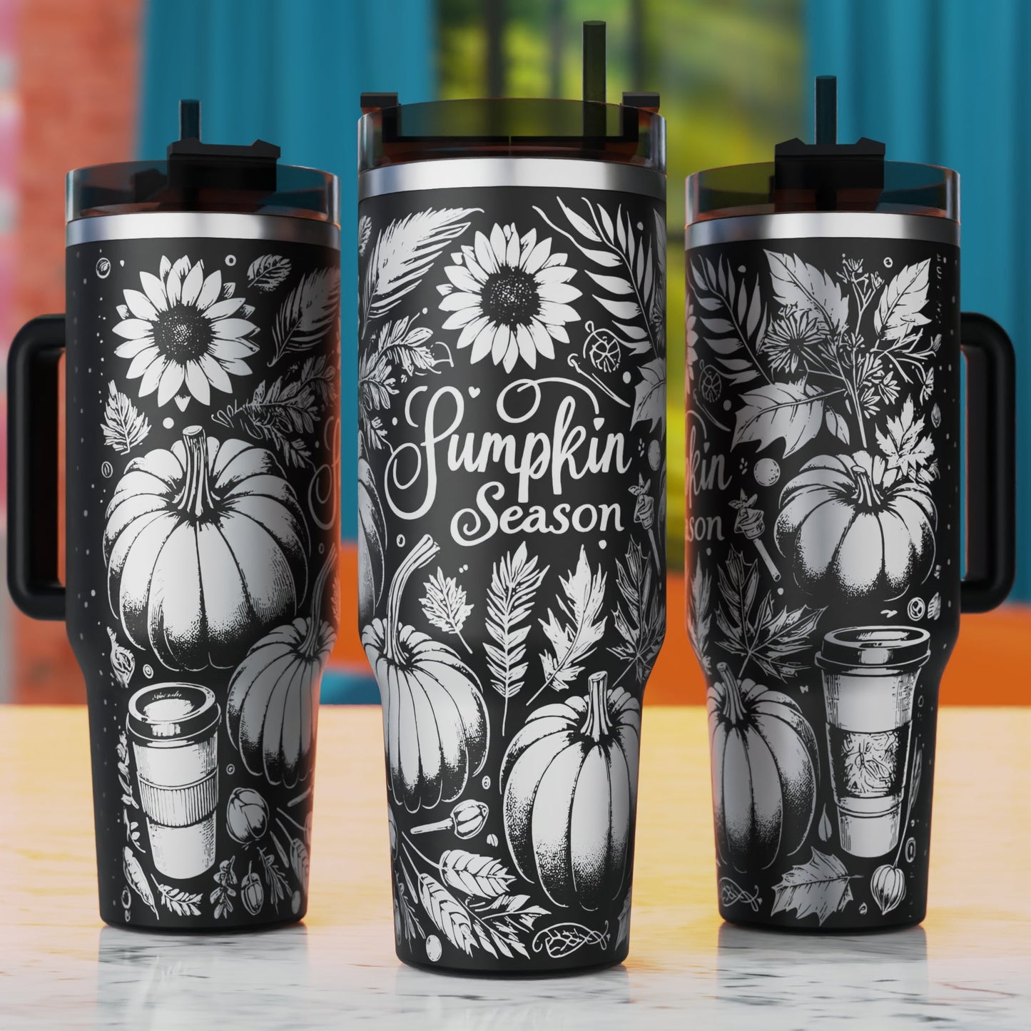 Pumpkin Season Tumbler Wrap, Pumpkin Svg Laser Engraving, 40oz Tumbler Laser Svg, 40oz Tumbler Wrap Designs