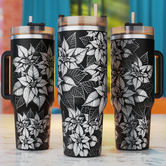 Poinsettia Flowers Laser Svg, Christmas 40oz Tumbler Laser Engraving Tumbler Svg, 40 oz Tumbler Wrap, Xtool Laser Designs, Glowforge Designs