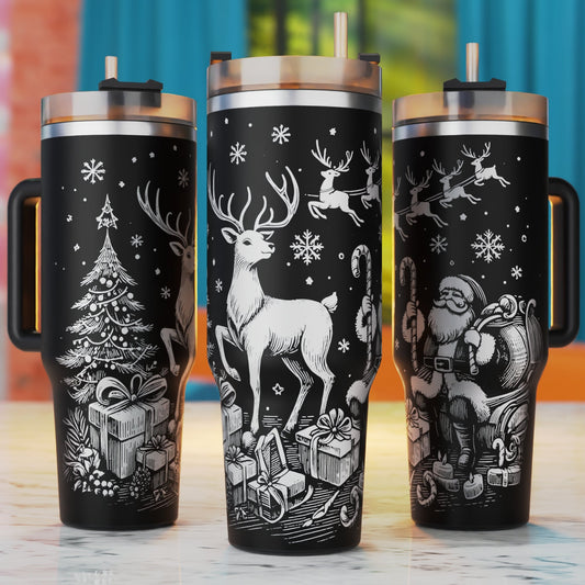 Santa Tumbler Laser Svg, Santa With Deers 40oz Tumbler Laser Engraving Tumbler Svg, 40 oz Tumbler Wrap, Xtool Laser Designs, Glowforge Designs