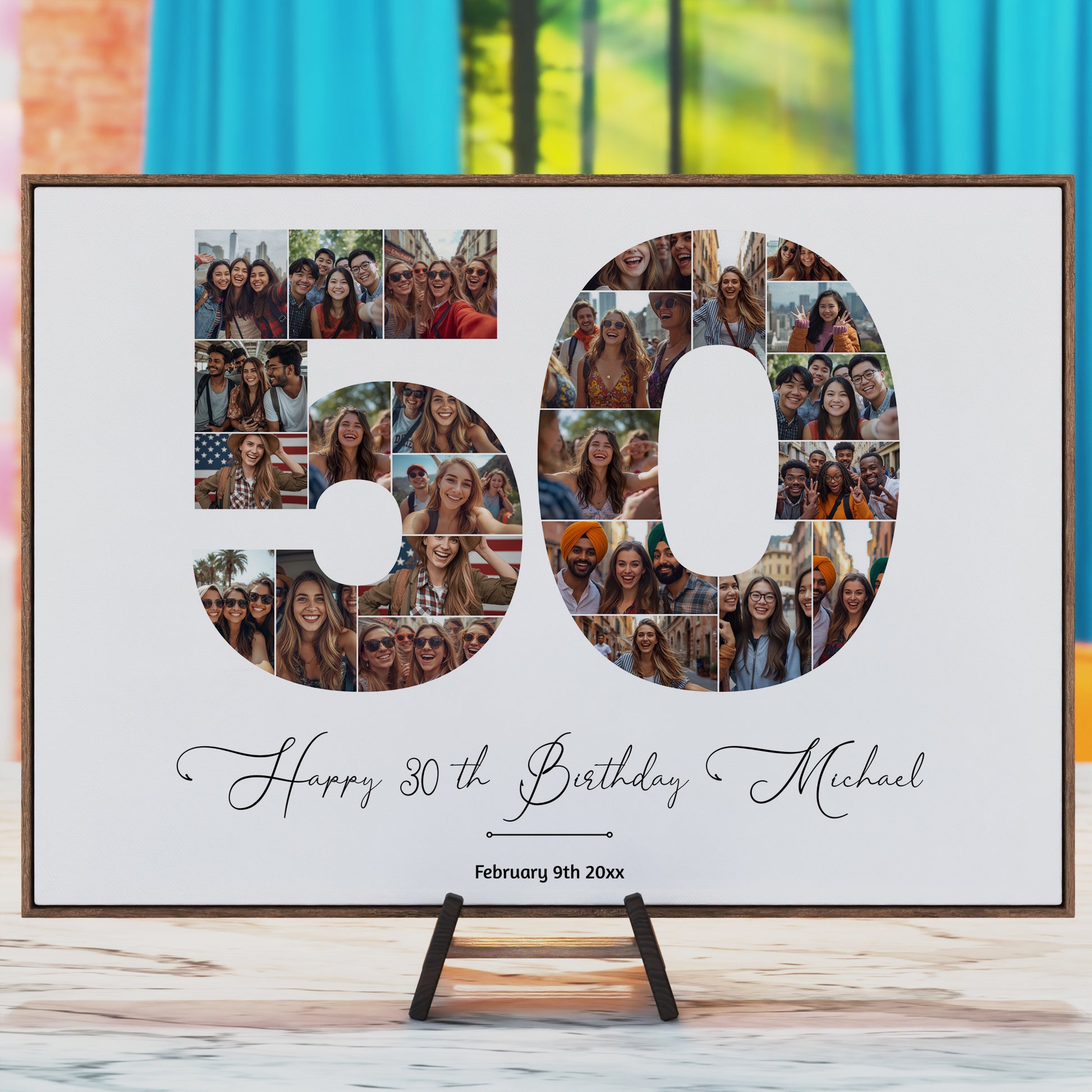 50th birthday number photo collage printable, editable Canva template with 24, 48, and 72 photo layouts, personalized milestone birthday poster design, instant download wall art gift