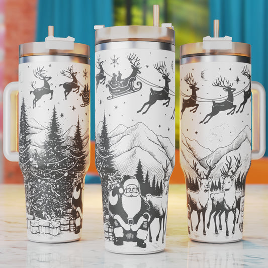 Christmas 40oz Tumbler Laser Engraving Svg Files, Santa Sleigh Tumbler Laser Designs