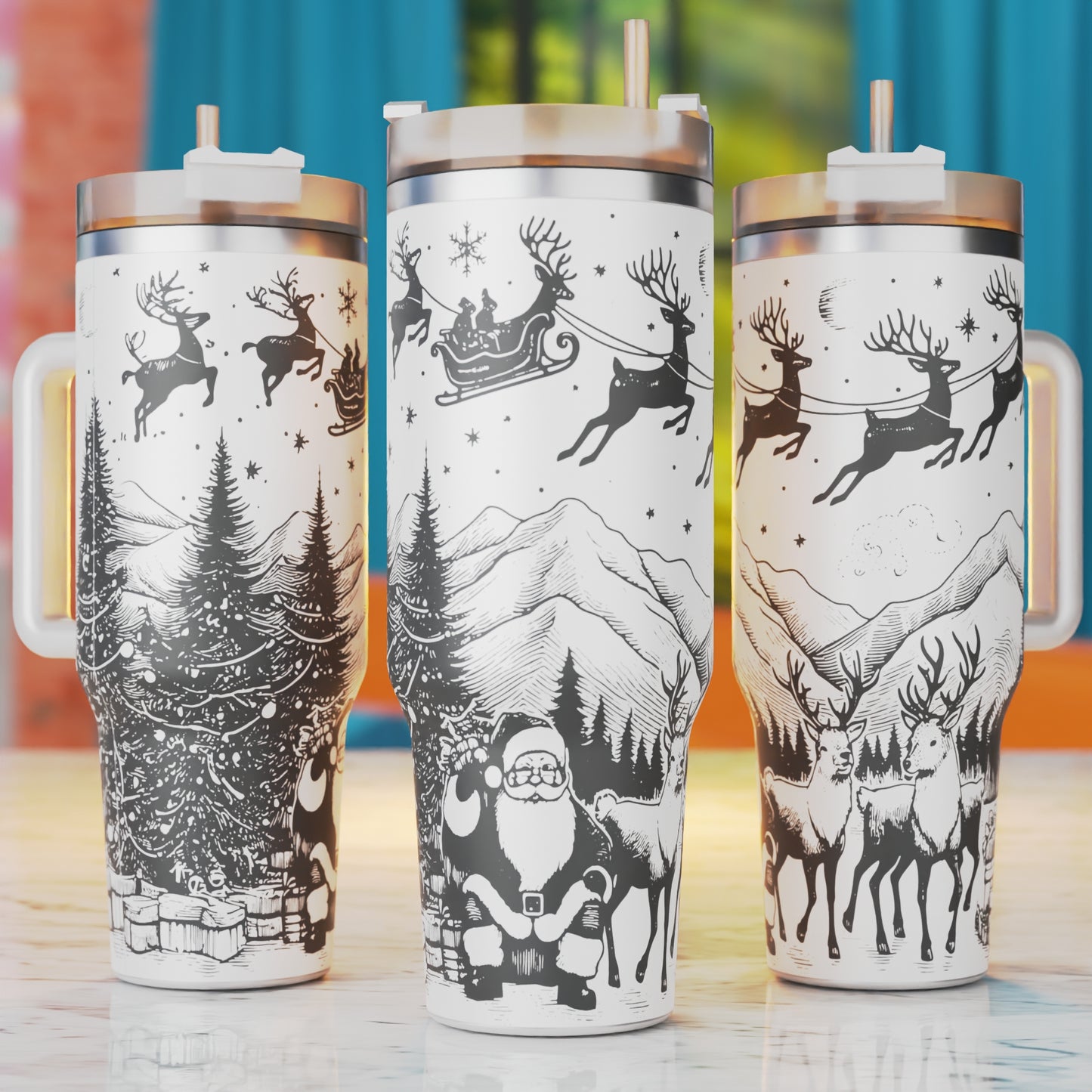 Santa Sleigh 40oz Tumbler Laser Engraving Svg Files, Christmas Tumbler Laser Designs