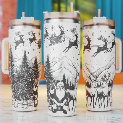 Santa Sleigh 40oz Tumbler Laser Engraving Svg Files, Christmas Tumbler Laser Designs