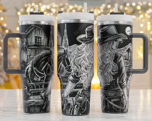 40oz Tumbler Wrap, Western Cowgirl Laser Engraving, Cowboy Girl Svg, 40oz Tumbler Laser Svg, Tumbler Wrap Designs