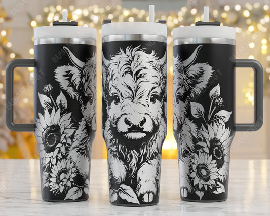 40oz Tumbler Wrap, Baby Highland Cow Laser Engraving, Cow Mama Svg, 40oz Tumbler Laser Svg, Tumbler Wrap Designs