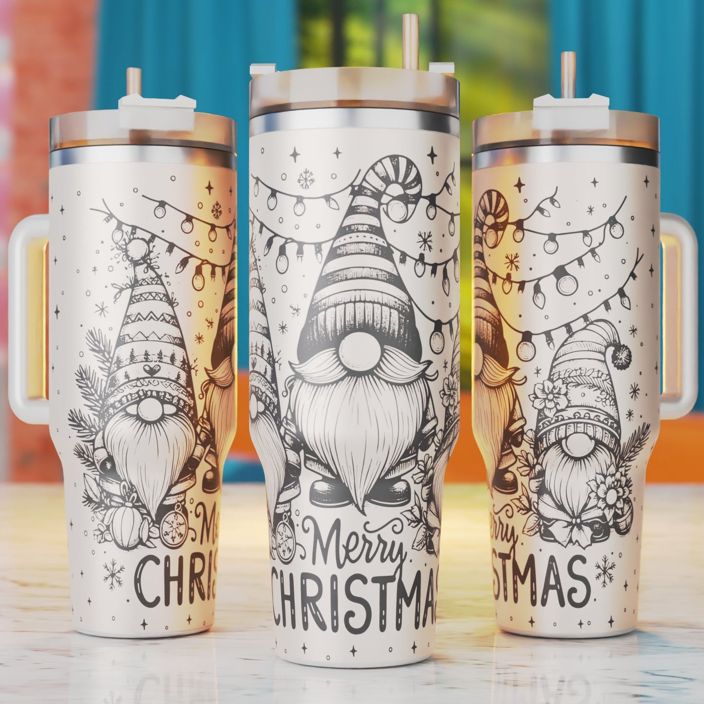 Christmas Gnome 40oz tumbler laser engraving digital design – holiday gift