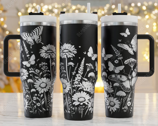 40oz Tumbler Wrap, Flowers Butterfly Svg Laser Engraving, Floral Theme Svg, Mom 40oz Tumbler Laser Svg, Tumbler Wrap Designs