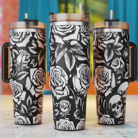 Roses 40oz tumbler laser engraving SVG design – gothic