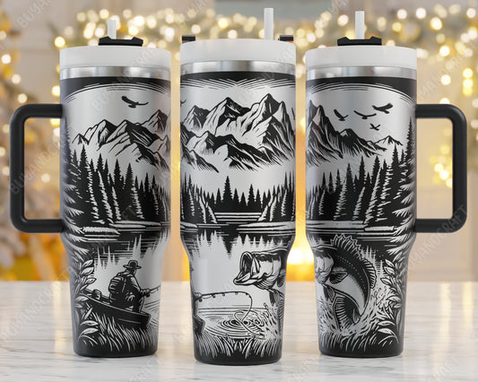 40oz Tumbler Wrap, Fishing Svg Laser Engraved, Hunting Dad Svg, Bass Fishing 40oz Tumbler Laser Svg, Tumbler Wrap Designs