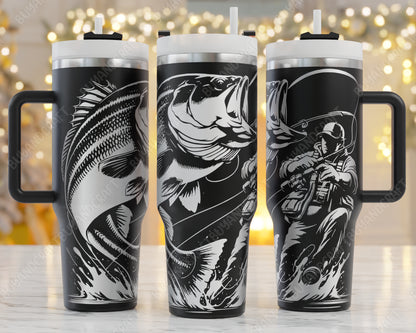 40oz Tumbler Wrap, Bass Fishing Svg Laser Engraved, Hunting Dad Svg, Bass Fishing 40oz Tumbler Laser Svg, Tumbler Wrap Designs
