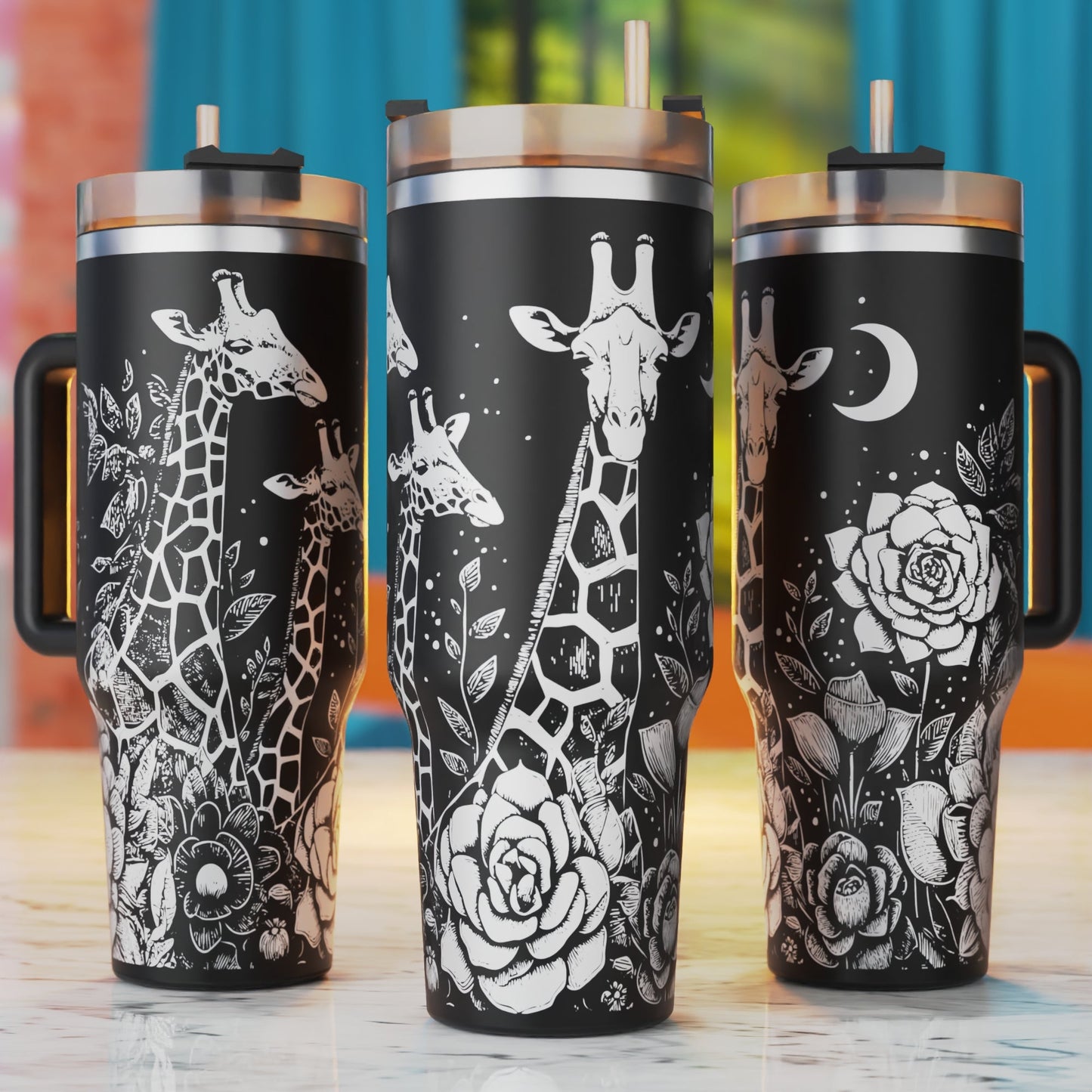 Giraffe With Flowers 40oz tumbler laser engraving SVG design – floral and giraffe theme