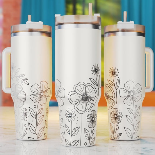 Minimal Flowers 40oz tumbler laser engraving SVG design – floral theme