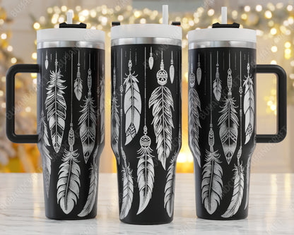 40oz Tumbler Wrap, Boho Feather Svg Laser Engraved, Dream Catchers Svg, 40oz Tumbler Laser Svg, Tumbler Wrap Designs