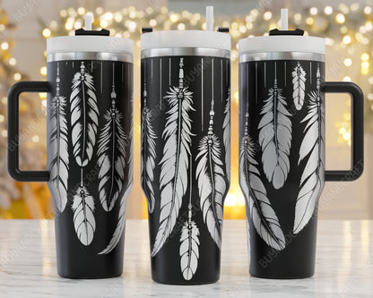 40oz Tumbler Wrap, Boho Feather Svg Laser Engraved, Dream Catchers Svg, 40oz Tumbler Laser Svg, Tumbler Wrap Designs