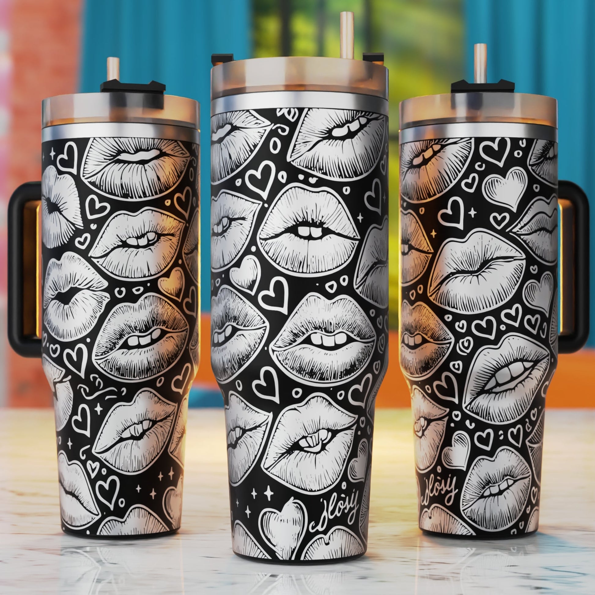 Valentine Coquette Lips 40oz tumbler laser engraving design