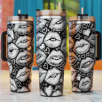 Valentine Coquette Lips 40oz tumbler laser engraving design