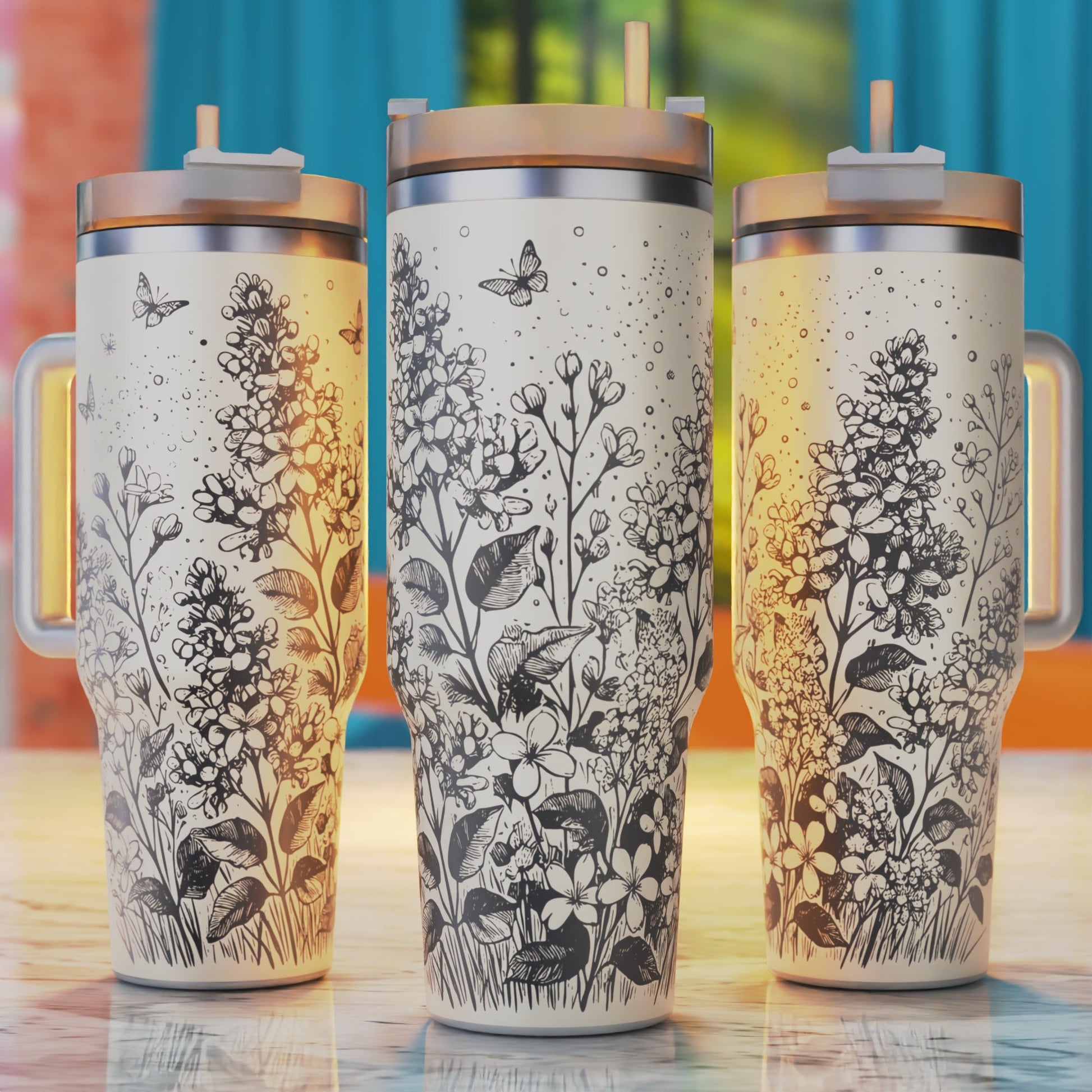 Flower Meadow 40oz tumbler laser engraving design