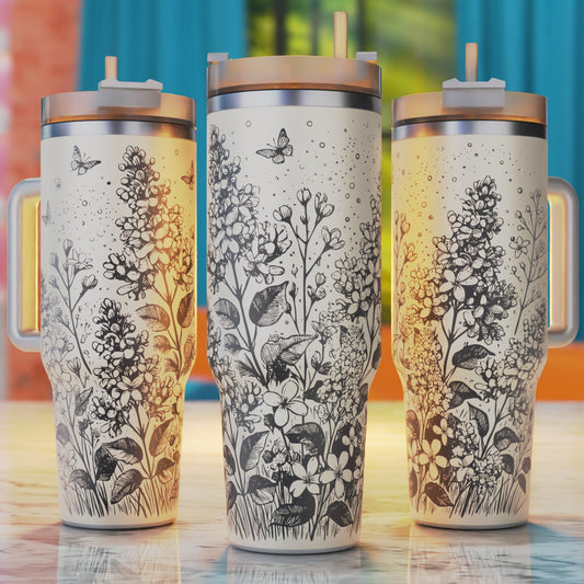 Flower Meadow 40oz tumbler laser engraving design