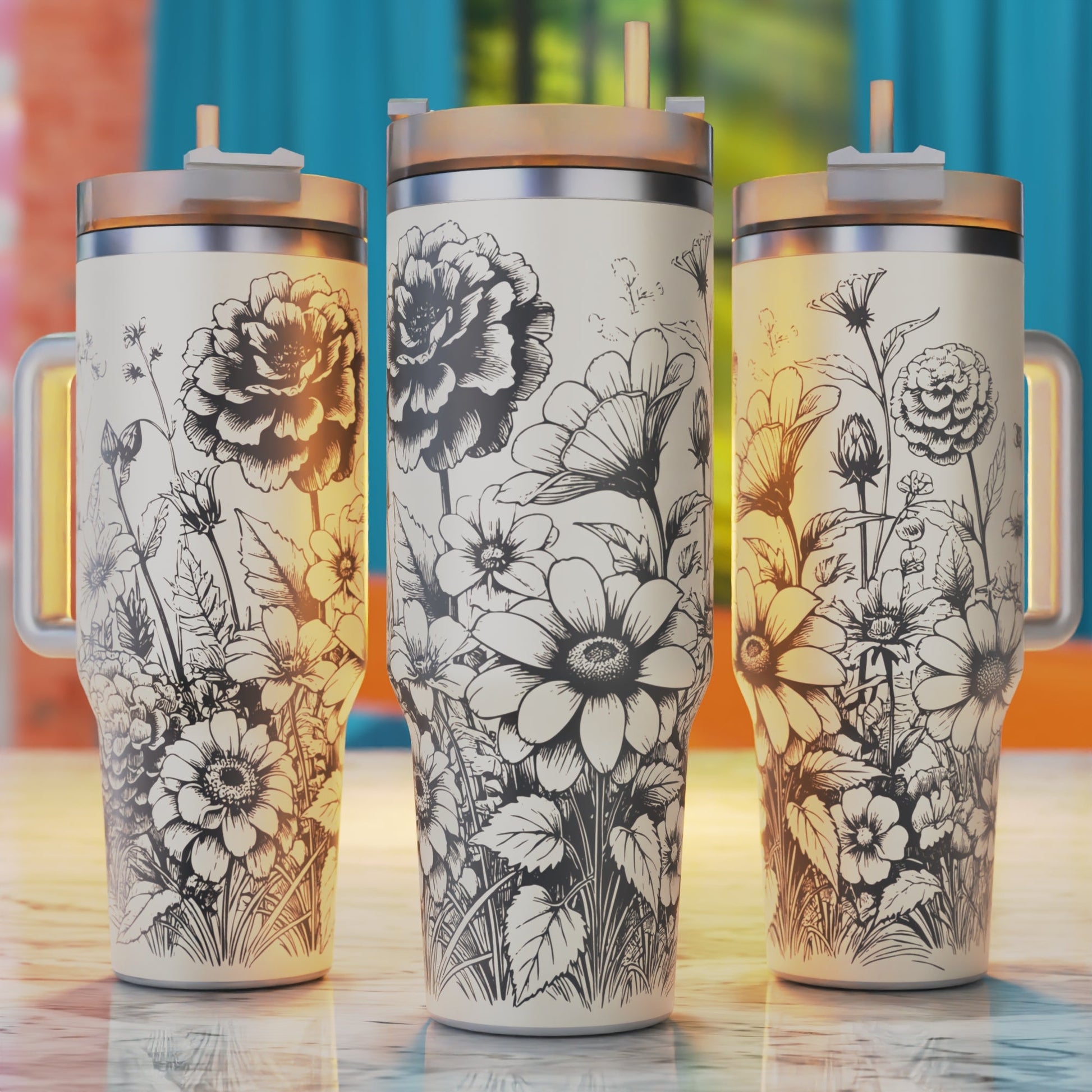 Boho Flowers Design 40oz tumbler laser engraving design