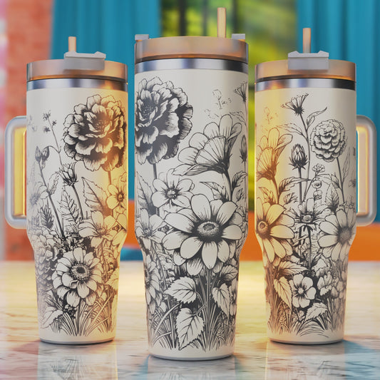 Boho Flowers Design 40oz tumbler laser engraving design