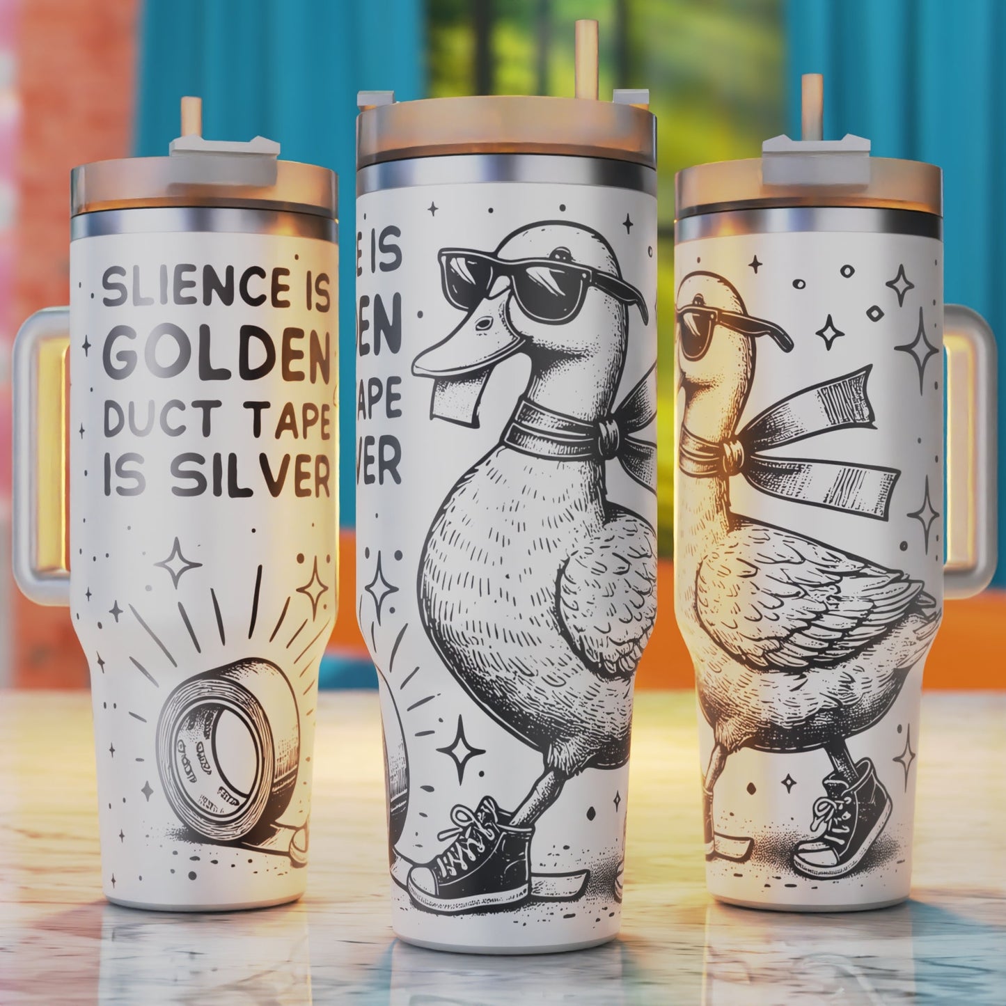 Silence is Golden and Duct Tape is Silver Duck Sarcasm 40oz tumbler laser engraving design