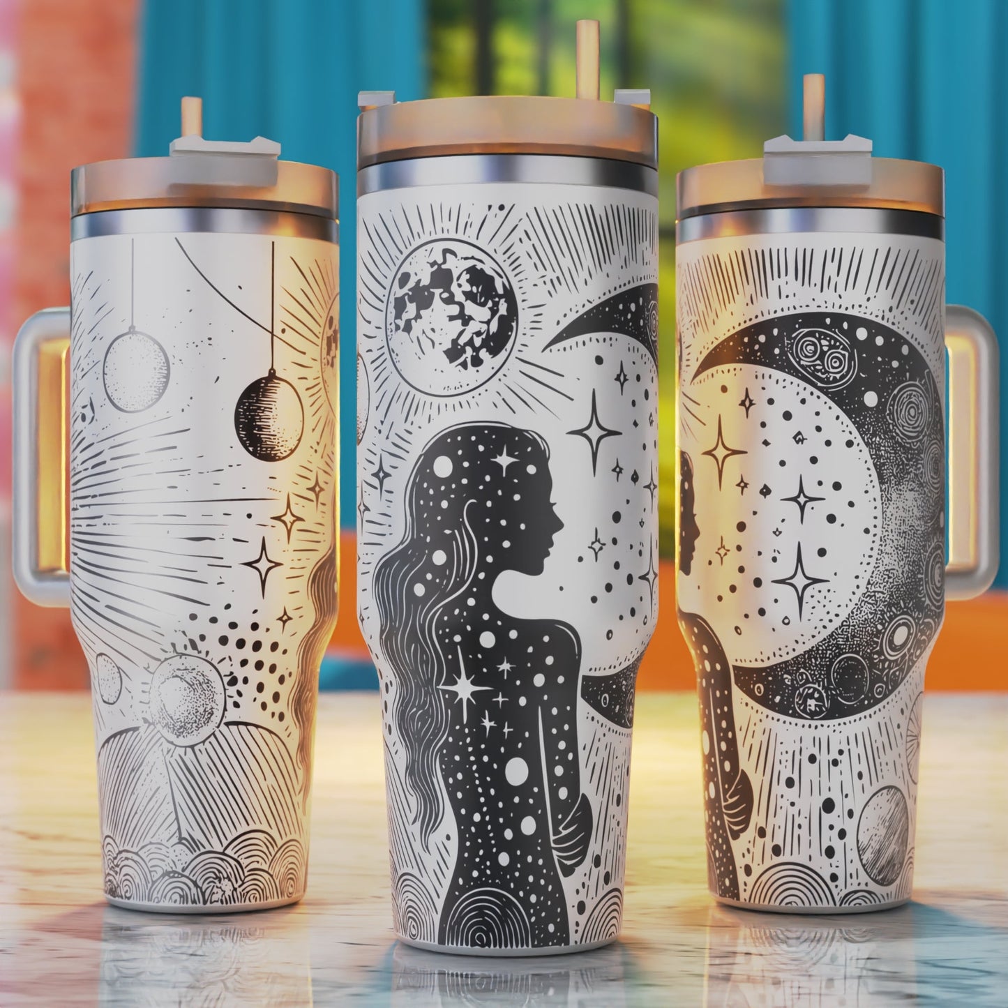 Celestial Woman and Celestial Element 40oz tumbler laser engraving design