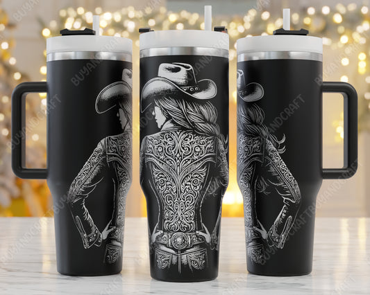 cow girl laser engraving tumbler files, 40oz tumbler laser svg, laser rotary machine svg