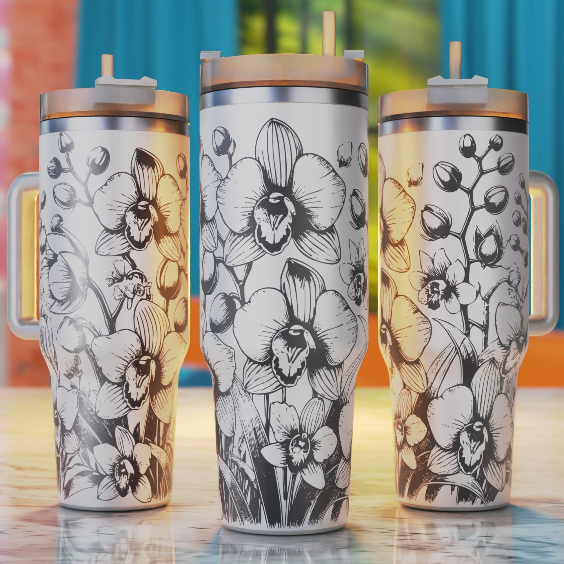 Orchid floral 40oz tumbler laser engraving SVG design