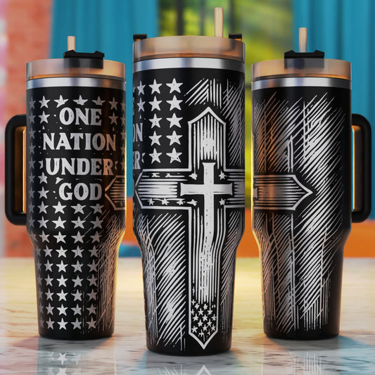 One Nation Under God patriotic cross stars 40oz tumbler engraving SVG design
