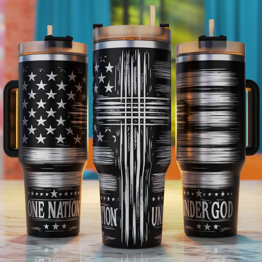 Patriotic cross One Nation Under God American flag 40oz tumbler engraving SVG design