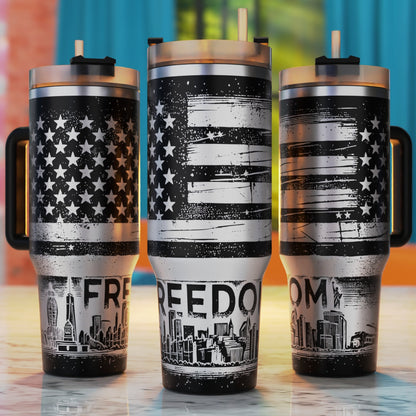 Freedom American flag patriotic skyline 40oz tumbler engraving SVG design