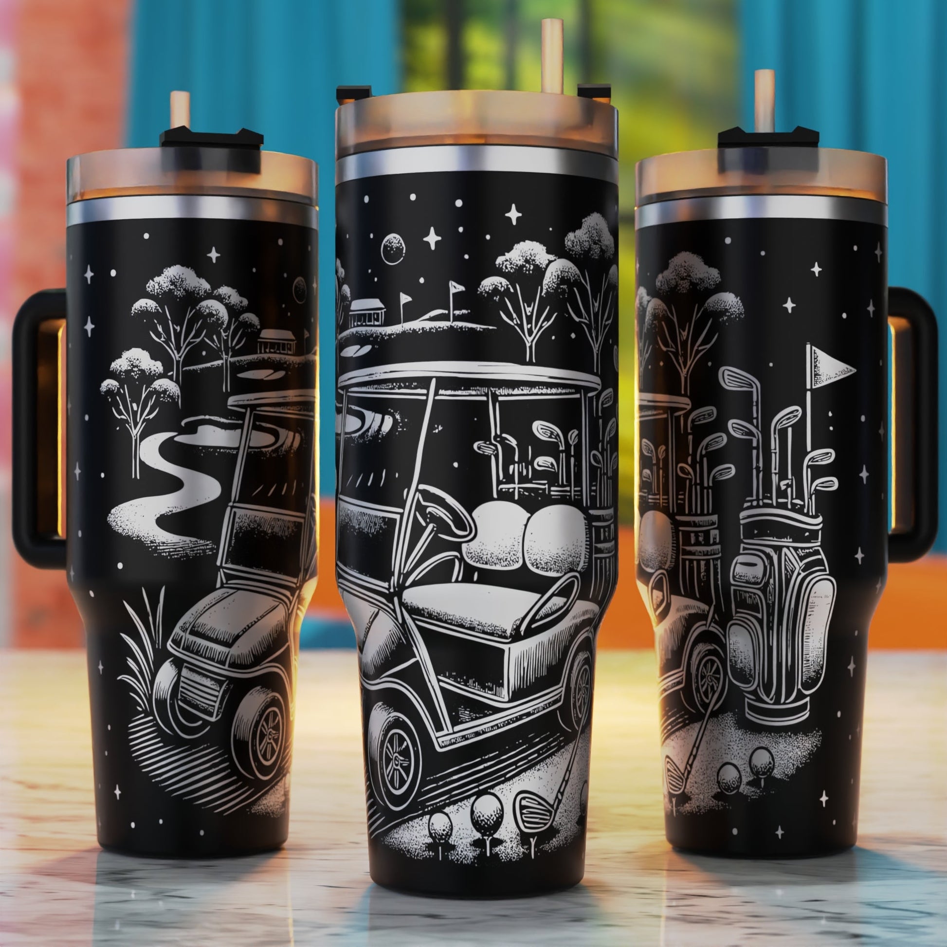 Golf club and cart 40oz tumbler sports laser engraving SVG design