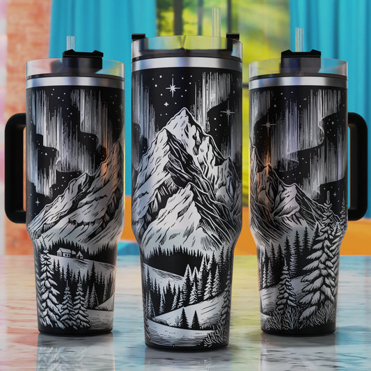 Mountains SVG – 40oz tumbler engraving SVG design, perfect for mountain scenery and outdoor travel lovers.