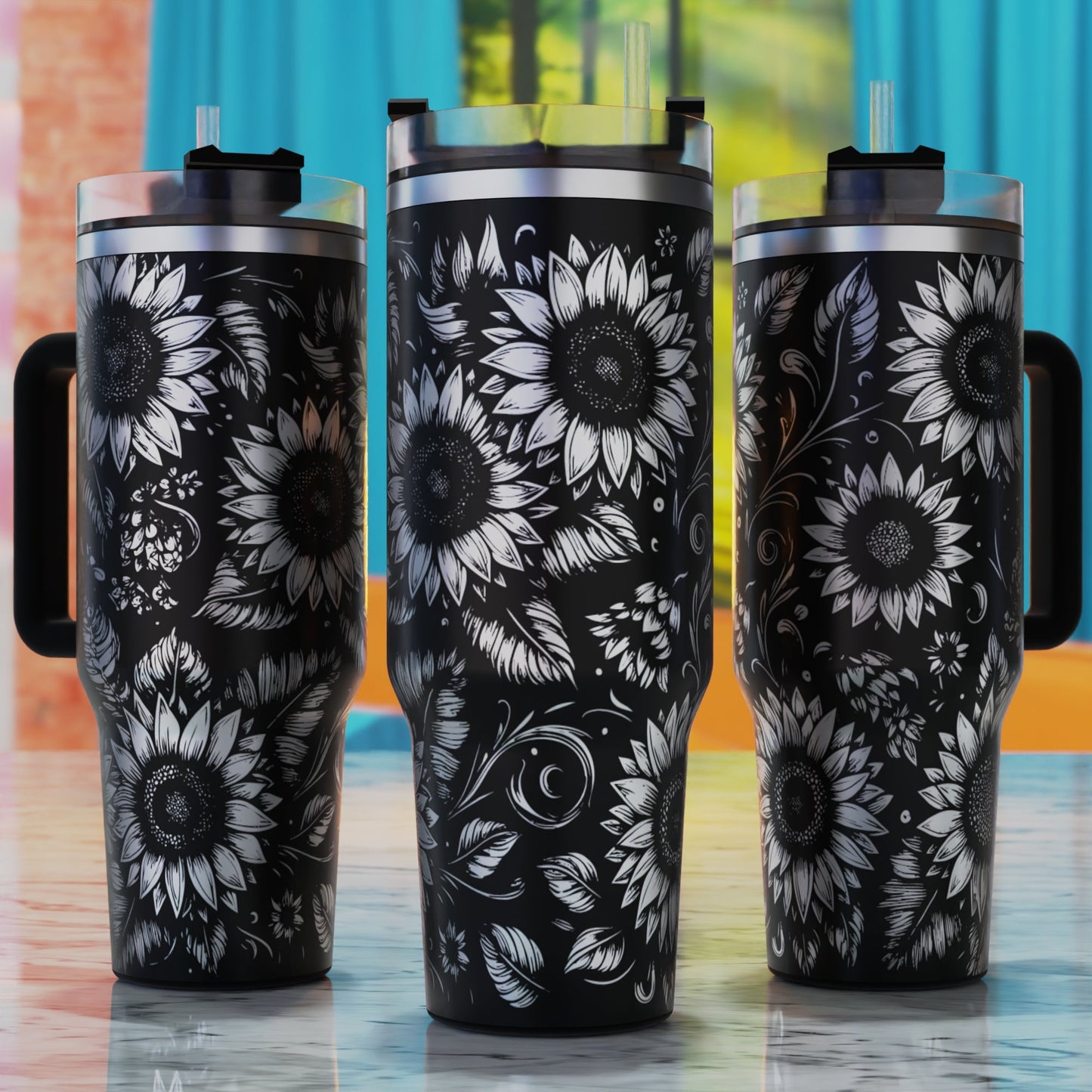 Sunfloral SVG – 40oz tumbler engraving SVG design, perfect for sunflower and floral engraving lovers.