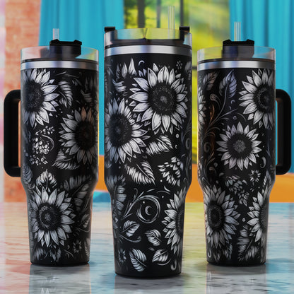 Sunfloral SVG – 40oz tumbler engraving SVG design, perfect for sunflower and floral engraving lovers.