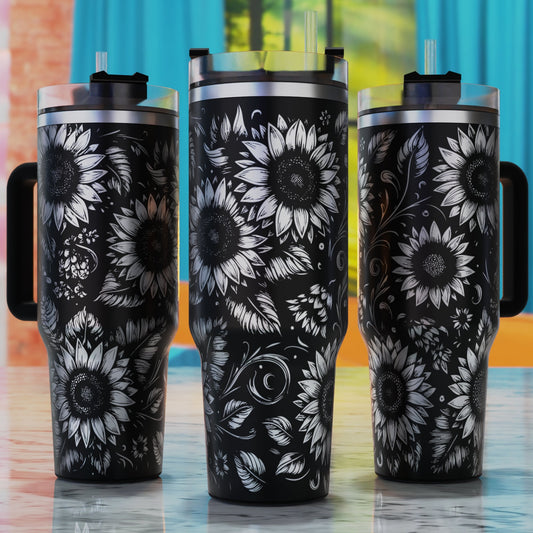 Sunfloral SVG – 40oz tumbler engraving SVG design, perfect for sunflower and floral engraving lovers.