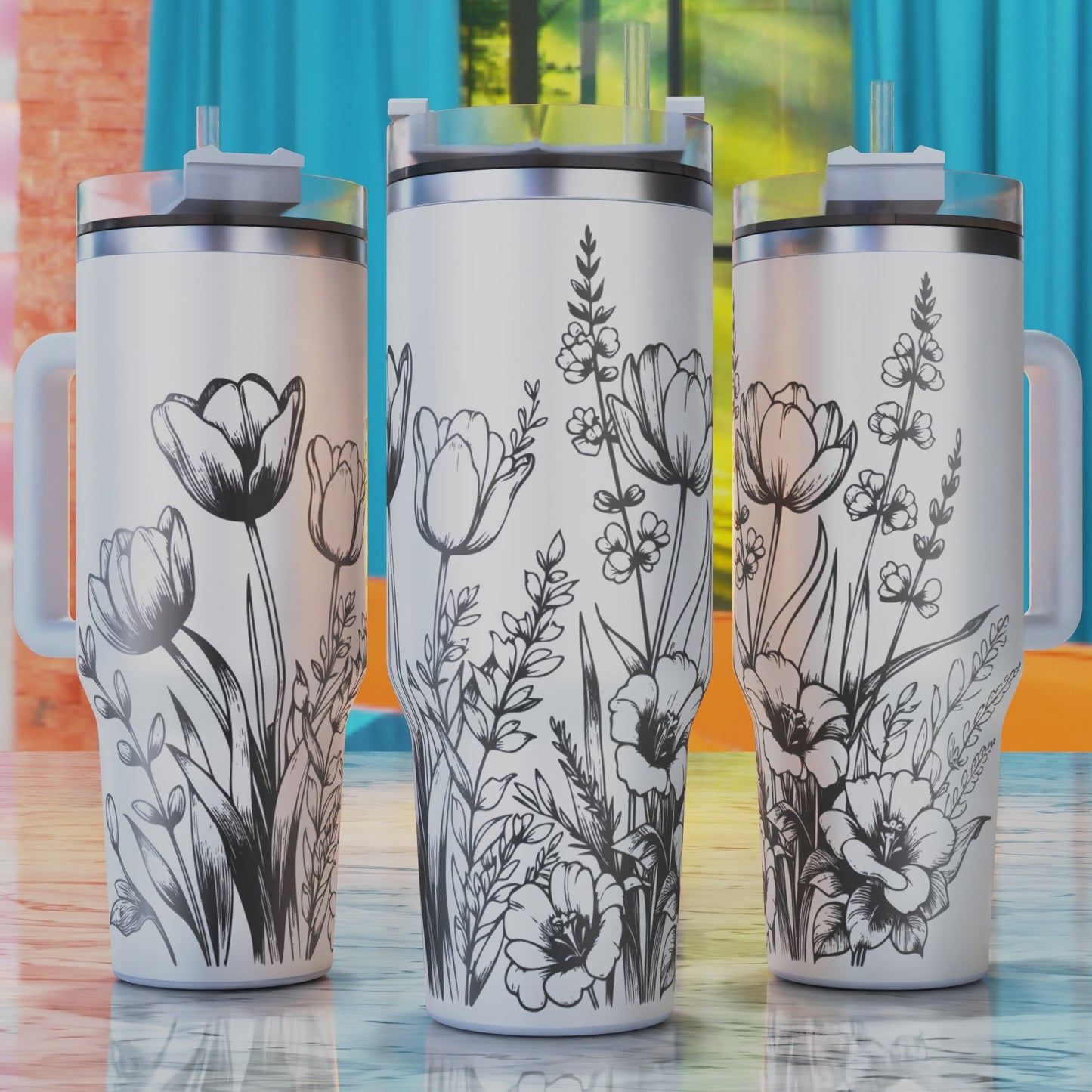Wildflower and Tulips SVG – 40oz tumbler engraving SVG design, perfect for wildflowers and tulips floral patterns.