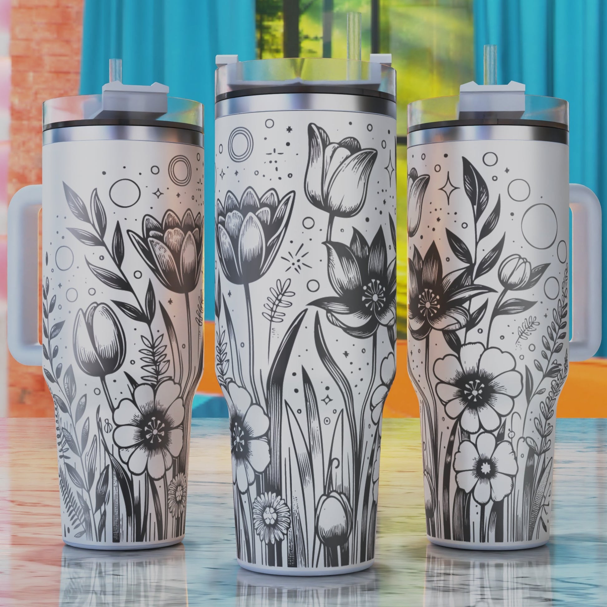 Tulips Daisies and Wildflowers SVG – 40oz tumbler engraving SVG design, perfect for tulips, daisies, and wildflowers.