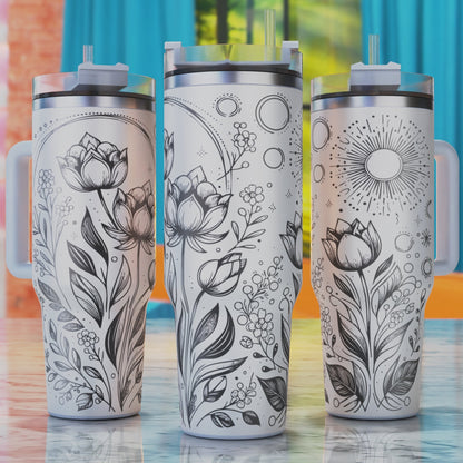 Lotus Flowers Leaves and Small Blossoms SVG – 40oz tumbler engraving SVG design, perfect for lotus flowers and small blossoms.