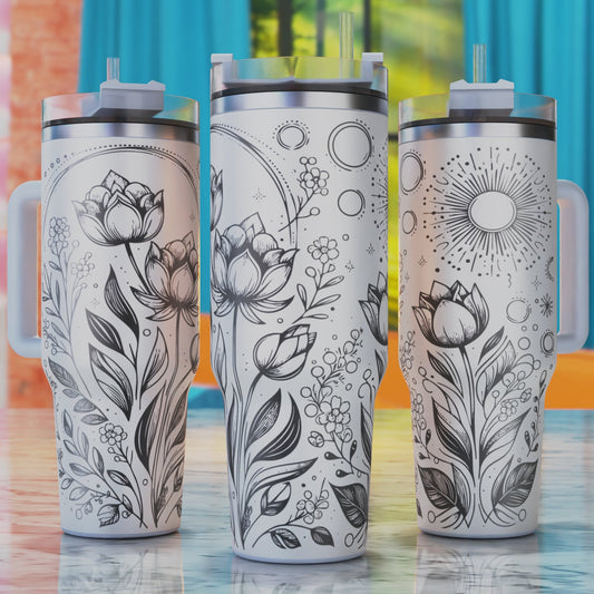 Lotus Flowers Leaves and Small Blossoms SVG – 40oz tumbler engraving SVG design, perfect for lotus flowers and small blossoms.