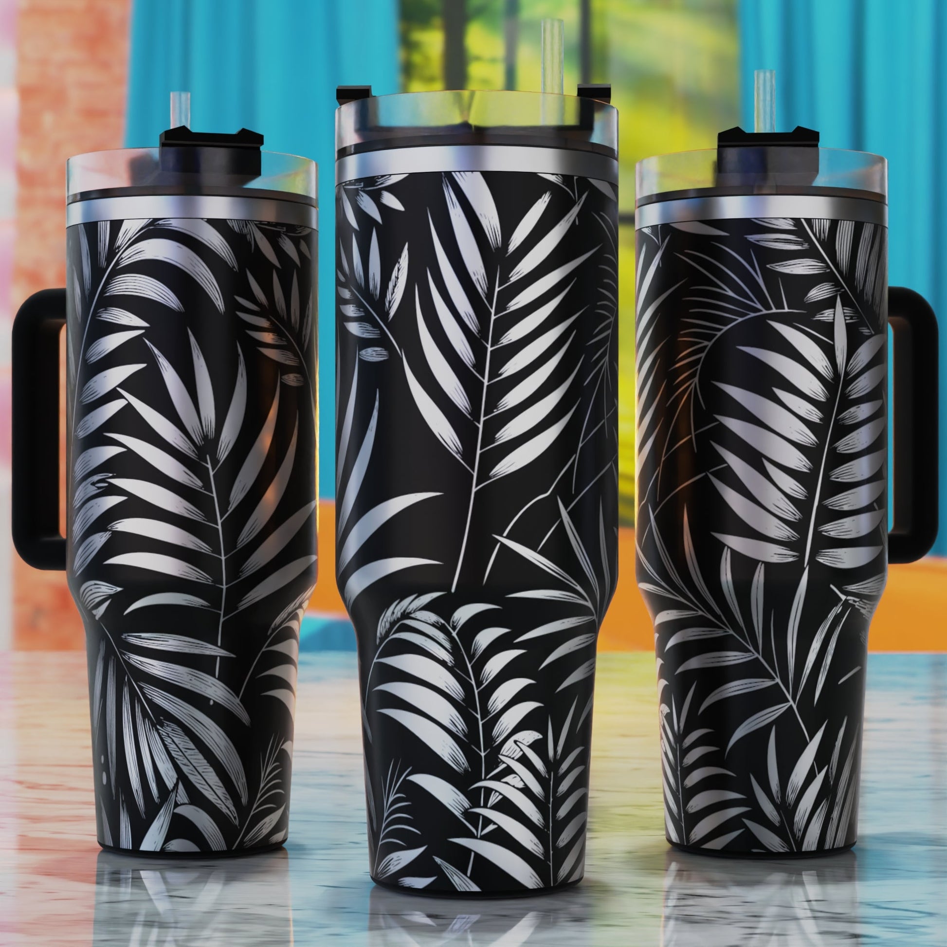 Tropical Palm and Fern Leaves SVG – 40oz tumbler engraving SVG design, perfect for tropical palm and fern leaves.