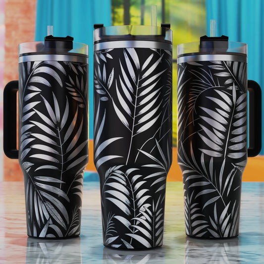 Tropical Palm and Fern Leaves SVG – 40oz tumbler engraving SVG design, perfect for tropical palm and fern leaves.