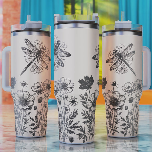Dragonflies Wildflower Meadow SVG – 40oz tumbler engraving SVG design, perfect for dragonflies and wildflower meadow.